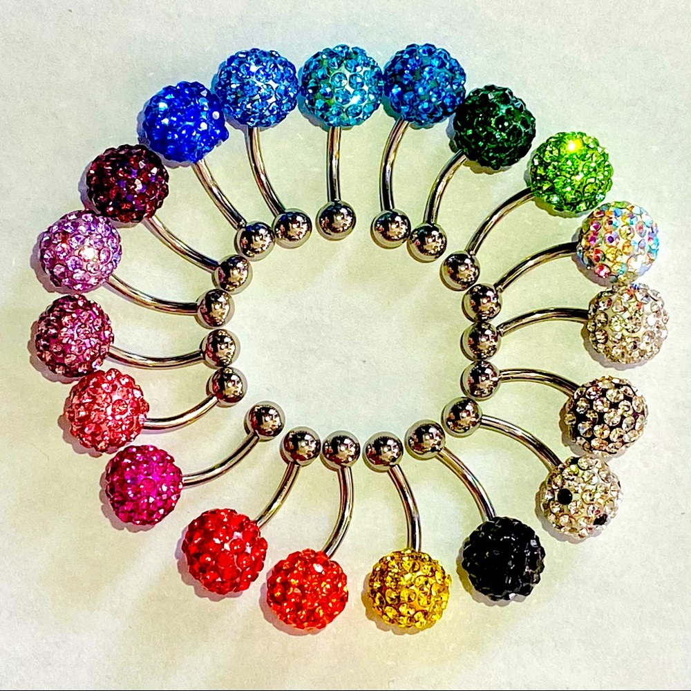 Shamballa Belly Ring Navel 14G Disco Ball Crystal